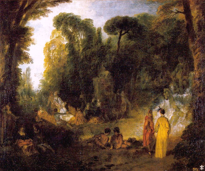 WATTEAU, Antoine Gathering by the Fountain of Neptune